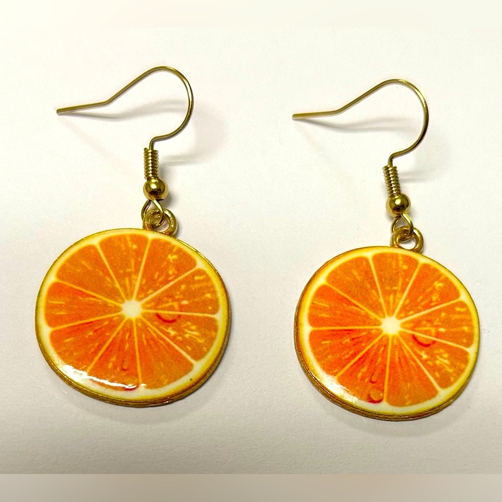 Handmade Orange Citrus Earrings - 1” Drop - New